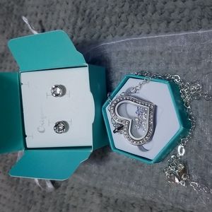Origami owl heart shaped locket - crystal stud earrings